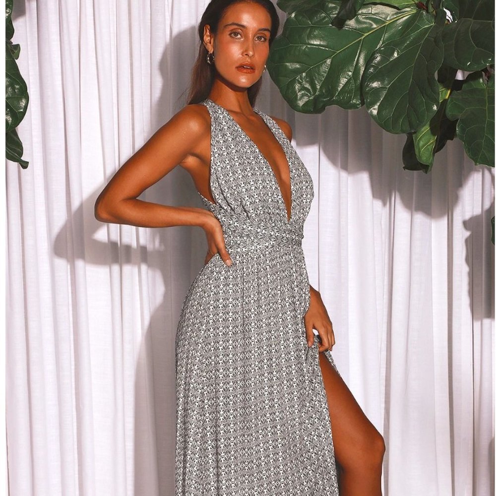 LuLus Casablanca Queen Black and White Print Maxi Dress